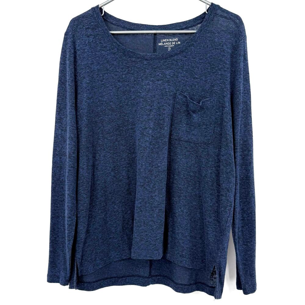 Gap Size Large Linen Blend Long Sleeve Tee Shirt Top Blouse Blue Lightweight